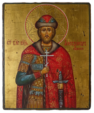 Александр Невский, святой великий князь. Рукописная икона