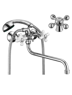 Смеситель для ванной D145810 1/2 кер., дл. нос, ручка крест, шар. переключатель (латунь) 145810