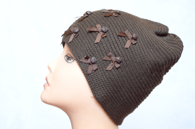 Вязаная шапка Италия с бантиками Vizio  4876 темно - коричневая