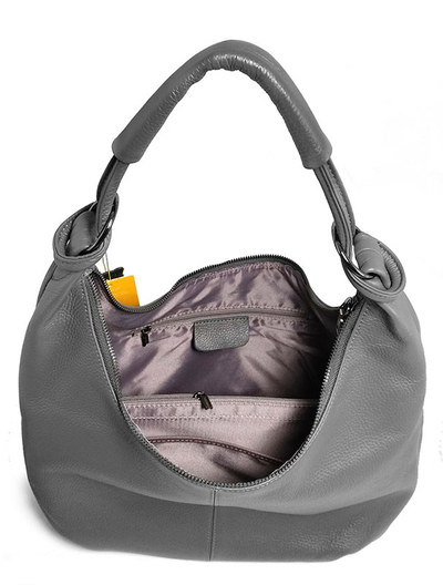 (АРТИКУЛ: 9429) СУМКА МЕШОК, БОЛЬШАЯ, НАТУРАЛЬНАЯ КОЖА, СЕРАЯ, ЧЕРЕЗ ПЛЕЧО, С ТЕКСТИЛЬНЫМ РЕМНЕМ