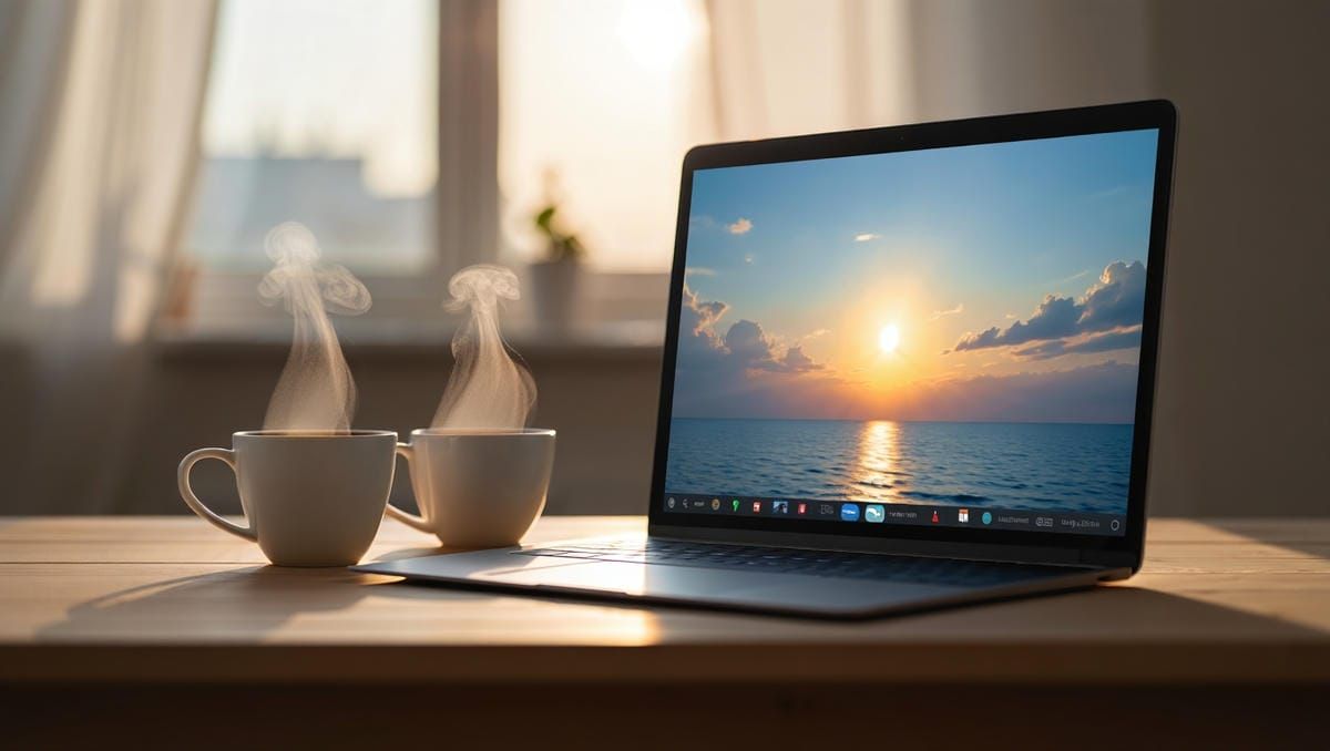 Успокаивающий морской пейзаж, видимый сквозь интерфейс видеосвязи