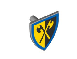 Minifigure, Shield Triangular Short with Yellow and Black Crossed Halberds and Blue Border Pattern, Light Bluish Gray (3846pb066 6428495)