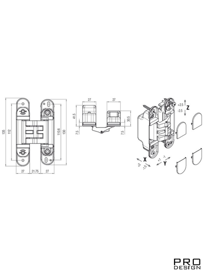 KUBICA Hybrid K2760 Петля с 5 опорными точками, регулируемая по 3 осям, матовый никель