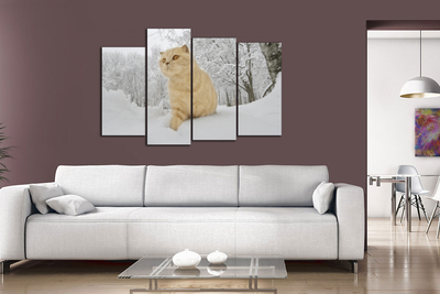 Модульная картина "Рыжий кот в снегу"