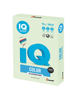Бумага цветная IQ color БОЛЬШОЙ ФОРМАТ (297х420 мм), А3, 80 г/м2, 500 л., пастель, светло-зеленая, GN27
