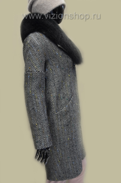 Arti Moda Арти мода 135 пальто елочка серое с меховым воротником