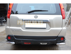 Защита заднего бампера угловая двойная d60/42 для Nissan X-trail T31(2007-2014)