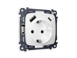 Розетка 2P+E с зарядкой 2USB A+C 20W Белый матовый - Ambrella Volt - OMEGA