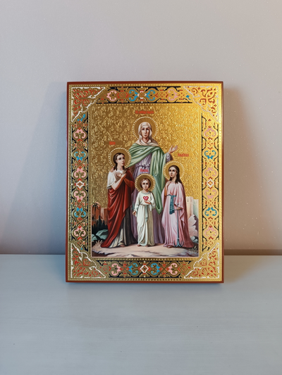 Вера, Надежда, Любовь и матерь их София. Рукописная икона 22х28см.