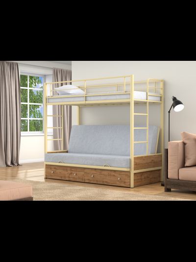 Двухъярусная кровать-диван Дакар 1 Слоновая кость (вставки дуб крафт табак)