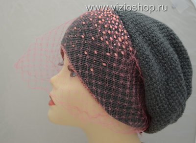 Берет серый с розовой вуалью Vizio Италия 5199