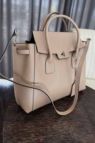 Женская пудровая форматная сумка из натуральной толстой кожи Vera Pelle  022032