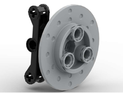 ! Б/У - Technic, Steering Axle with 2 Pin Holes and 2 Arms with Axle Holes with Slots with Light Bluish Gray Wheel Hub 3 Pin Holes Round 23801 / 35189, Black (23801c03) - Б/У