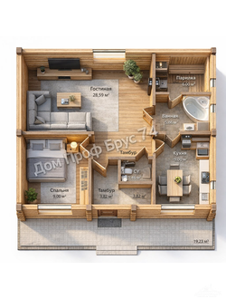 «Поллукс»  9,66 х 7,66 м — 74 м²