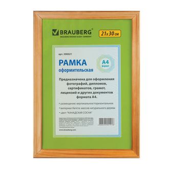 Рамка 21х30 см, дерево, багет 18 мм, BRAUBERG "HIT", канадская сосна, стекло, 390021