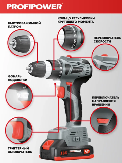 Аккумуляторный бесщеточный шуруповерт PROFIPOWER MKBL-18BT