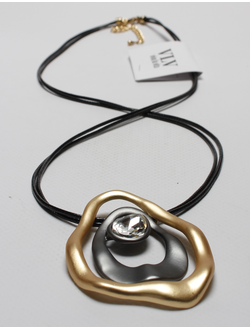 Подвеска "Гнутые кольца и камень" золото и темный металл