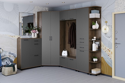 Композиция прихожей ГРЕЙС корпус Гикори Джексон Темный/фасад Антрацит Матовый