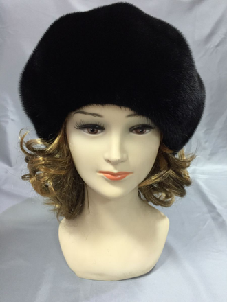 Женская шапка норковая  берет Патиссон французский средний Лилия  натуральный мех зимняя, черная Арт. ц-0133