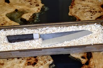 Нож ручной работы Gyuto Y82 / сталь D2 / карельская береза / цвет: мореный дуб