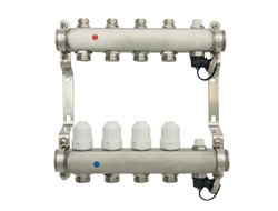 Коллекторная группа ONDO для радиаторной разводки (4 контура) в сборе с термостатическими и запорными клапанами