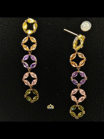 Серьги-дорожки с разноцветными кристаллами 5,5 см