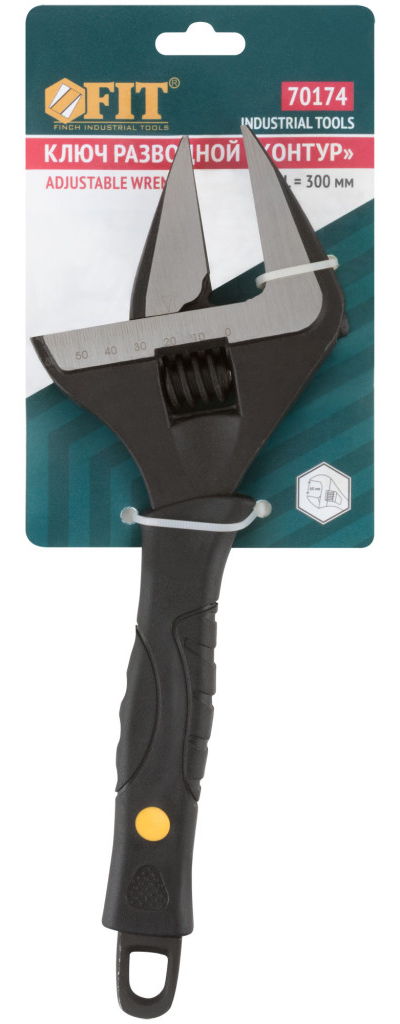 Ключ разводной "Контур", узкие губки,шкала,экстра увелич.захват,ПВХ наклад на ручку 300 мм(60мм) FIT 70174