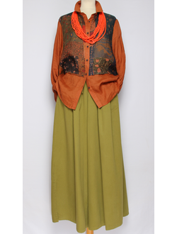 Рубашка Бохо "КРАПИВА КОМБИНИРОВАННАЯ" терракот р.44-52