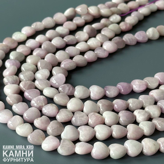 Кунцит сердечки 10 мм, цена за нить 19 см
