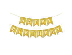 Гирлянда Флажки, Happy Birthday, Золото , Голография, 350 см