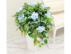 Композиция из искусственных цветов с голубой гортензией №НП030к - Купить на сайте AOABUKET.ru