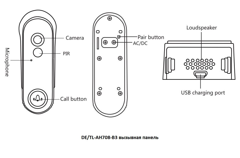DE/TL-AH708-B3 Автономный беспроводной надверный комплект (сенссорный монитор 7" + панель вызова)