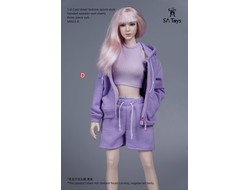 Женский спортивный костюм, набор из 3 предметов (сиреневый) - 1/6 - Cool street fashion sports style hooded sweater vest shorts three-piece suit  (SA023D) - SA Toys
