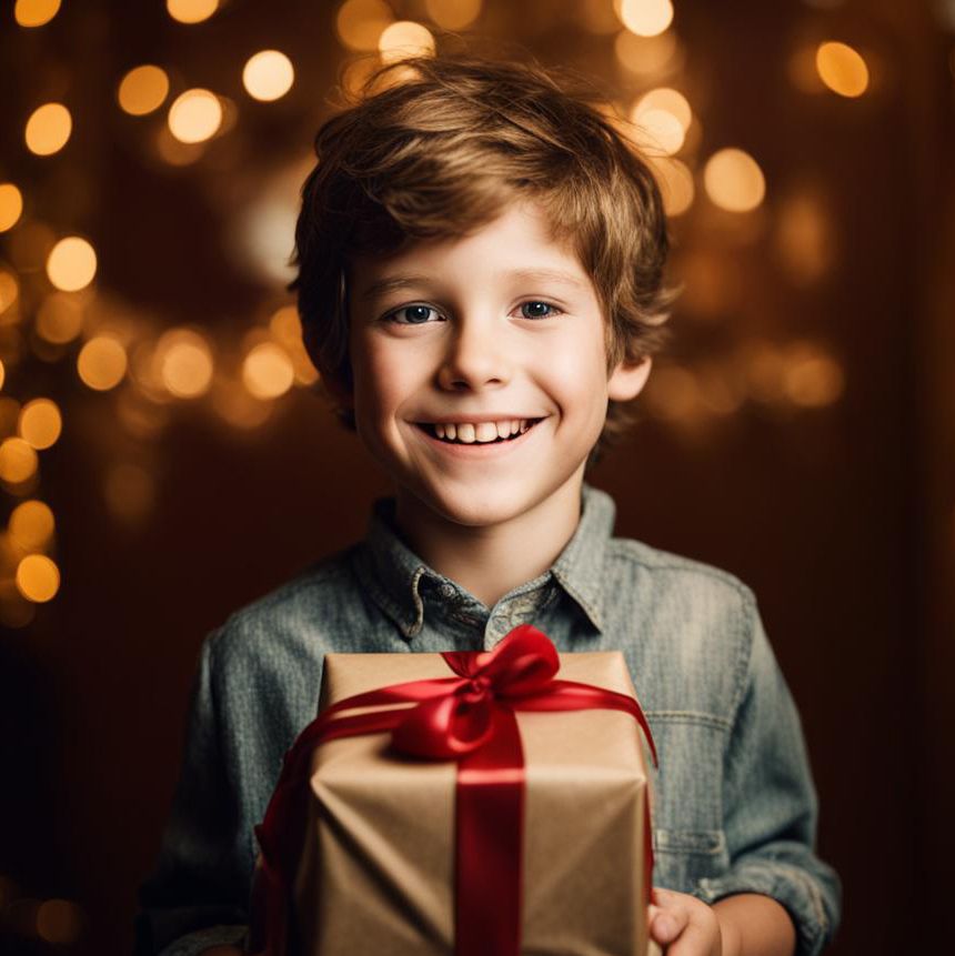 Мальчик держит подарок в руках