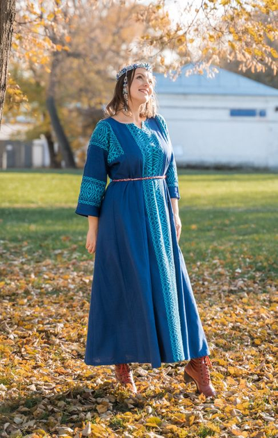 Платье "Синий рассвет" ручное ткачество