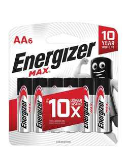 Батарейки КОМПЛЕКТ 6 шт., ENERGIZER Max, AA (LR06,15А), алкалиновые, пальчиковые, блистер, E301533801