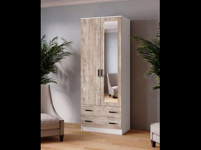 Шкаф двухстворчатый 08 Лагуна с зеркалом Белый/Юкон (ТЭКС)