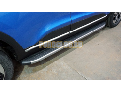 Пороги алюминиевые с пластиковой накладкой (карбон серебро) 1720 мм ТСС для Kaiyi X3 pro 2023-