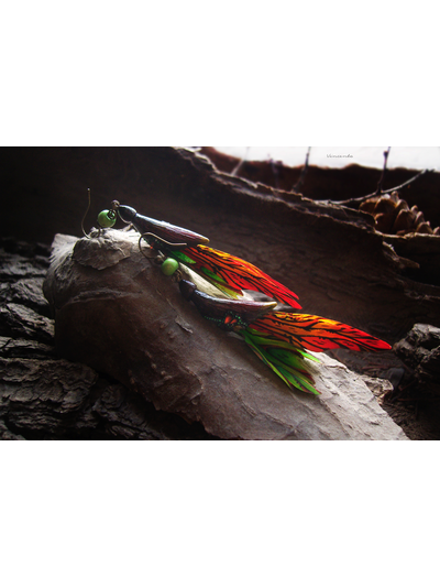 &quot;Крылышки Саламандровой феи&quot;, длинные серьги из шёлка