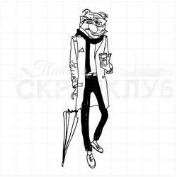 Штамп хипстер мужчина с головой бульдога