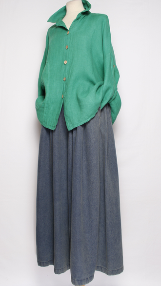 РУБАШКА-жакет ЛЁН "КИМОНО КАРМАН" зеленая до р.54