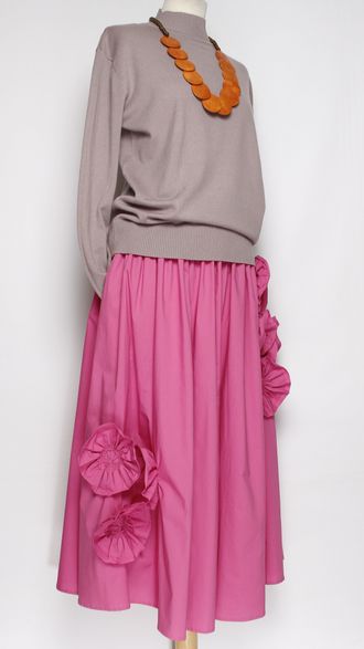 ЮБКА НАРЯДНАЯ ХЛОПОК "АППЛИКАЦИИ ЦВЕТЫ " фуксия до р.54