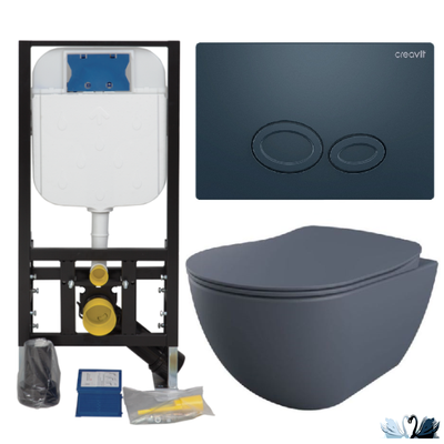 Унитаз CREAVIT FREE Basalt Mat Set c инсталляцией - комплект с сиденьем, клавишей DROP в цвете Steel Blue (FE320-11BM00E-0000 + GR5003.01 + GP2002.05 + KC0903.01.0600E)