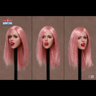 Женская голова (скульпт) с длинными розовыми волосами, подвижными глазами и отдельным языком - 1/6 scale Sexy Expression movable eyes female head sculpt (ZC009C) - Z6TOYS