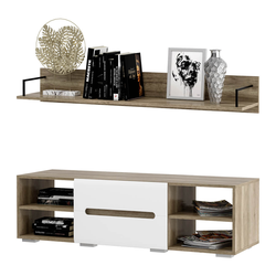 Наоми ТВ Тумба ТБ-16 (1402*408*460мм), дуб каньон/белый глянец