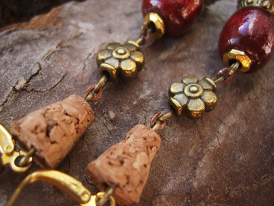 Бохо-серьги "Вино из шиповника" с тигровым глазом и дисками гитарных струн