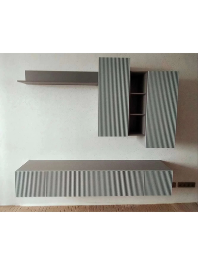 Сканди стенка МДФ НМ-001 Серый Шифер / Грин Грей Софт