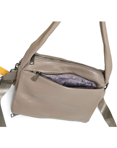 (АРТИКУЛ: 9606/1) СУМКА ЖЕНСКАЯ, НЕБОЛЬШАЯ, НАТУРАЛЬНАЯ КОЖА, БЕЖЕВАЯ, РУЧКА ЧЕРЕЗ ПЛЕЧО, С ТЕКСТИЛЬНЫМ ПЛЕЧЕВЫМ  РЕМНЕМ