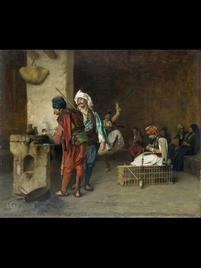 Картина обогреватель, репродукция Жан-Леона Кафе в Каире (Литьё пуль)