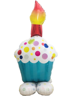 Шар 3D (55''/140 см) Фигура на подставке, Кекс со свечкой